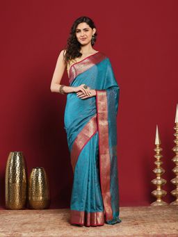 MEENA BAZAAR - Green Art Silk Woven Saree with Unstitched Blouse Piece