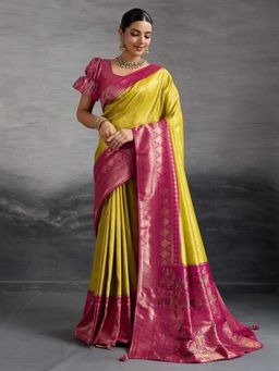 MEENA BAZAAR - Mustard Art Silk Woven Saree with Unstitched Blouse Piece