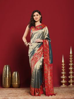 MEENA BAZAAR - Blue Art Silk Woven Saree with Unstitched Blouse Piece