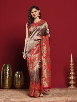 MEENA BAZAAR - Purple Art Silk Woven Saree with Unstitched Blouse Piece