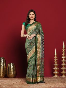 MEENA BAZAAR - Green Art Silk Woven Saree with Unstitched Blouse Piece