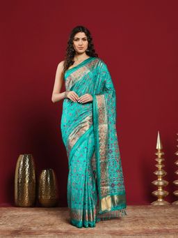 MEENA BAZAAR - Green Art Silk Woven Saree with Unstitched Blouse Piece