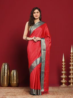 MEENA BAZAAR - Pink Art Silk Woven Saree with Unstitched Blouse Piece