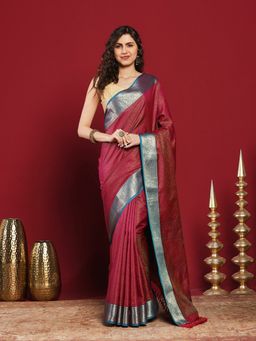 MEENA BAZAAR - Magenta Art Silk Woven Saree with Unstitched Blouse Piece