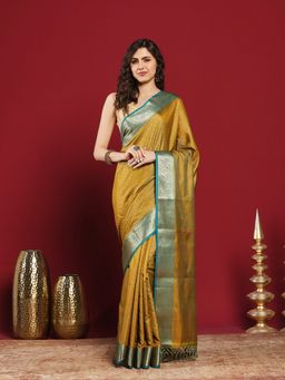 MEENA BAZAAR - Green Art Silk Woven Saree with Unstitched Blouse Piece