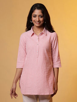 Aurelia - Women Pink Stripes Cotton Kurti