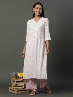 Aurelia - Women White Floral Rayon Kurta