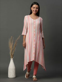 Aurelia - Women Pink Stripes Cotton Kurta