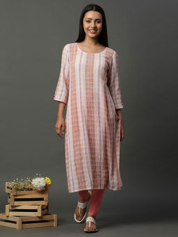 Aurelia - Women Pink Checks Cotton Kurta