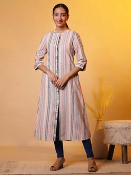 Aurelia - Women Multi-Color Stripes Cotton Kurta