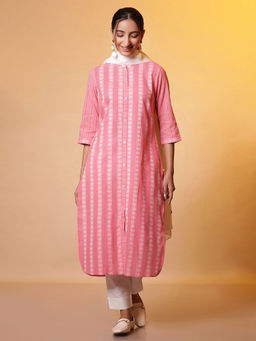 Aurelia - Women Pink Stripes Cotton Kurta