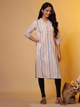 Aurelia - Women Off White Stripes Cotton Kurta