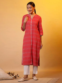 Aurelia - Women Red Stripes Rayon Kurta