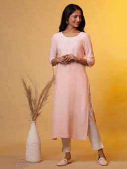 Aurelia - Women Pink Embroidered Rayon Kurta