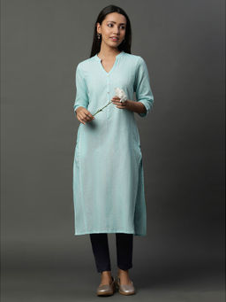 Aurelia - Women Blue Stripes Cotton Kurta