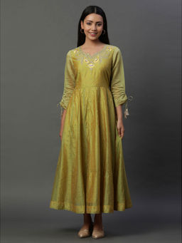 Aurelia - Women Green Embroidered Rayon Maxi Dress