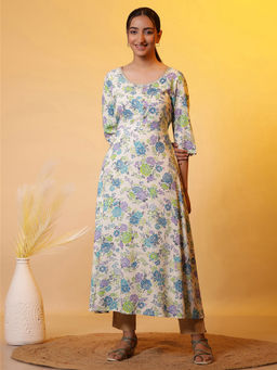 Aurelia - Women White Floral Rayon Kurta