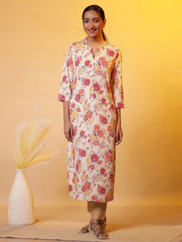 Aurelia - Women White Floral Rayon Kurta