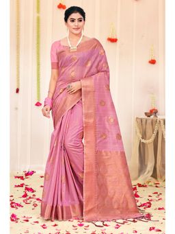 EXCLUSIVA - Pink Organza Saree with Unstitched Blouse