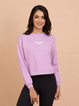Nykd by Nykaa - Cotton Terry Full Sleeve Round Neck Cozy Cropped Sweatshirt, Purple - NYLE705