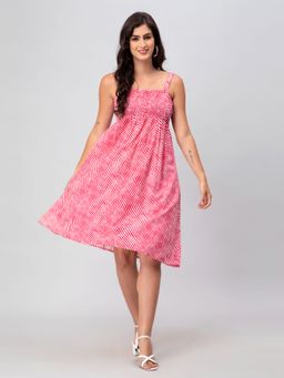 Aditi Wasan - Pink Leharia Print Viscose Free Size Dress