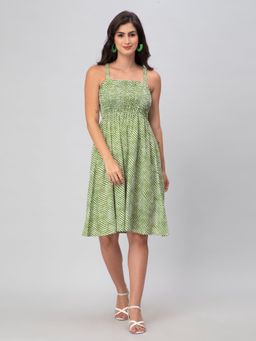 Aditi Wasan - Green Leharia Print Viscose Free Size Dress