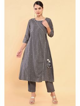 Soch - Women Grey Chanderi Solid Kurta (Set of 2)