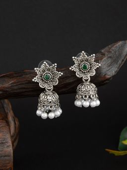 E2O - Antique Silver-Plated Studded Dome Shaped Jhumkas