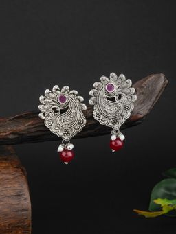 E2O - Silver-Plated Peacock Shaped Oxidized Studs Earringss