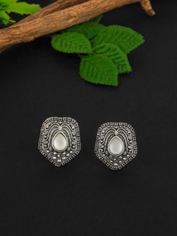 E2O - Oxidised Silver-Plated Peral Embellished-Studded Earrings