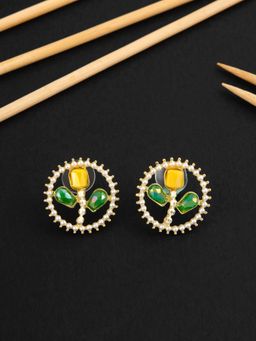 E2O - Contemporary Golden Floral Embellished Stud Earrings for Women