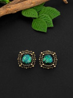 E2O - Contemporary Golden Quirky Stone Embellished Stud Earrings for Women
