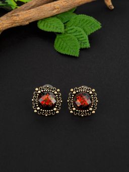 E2O - Contemporary Red Quirky Peral Embellished Stud Earrings for Women