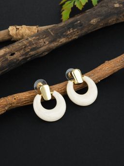 E2O - Gold Plated White Contemporary Drop Earrings