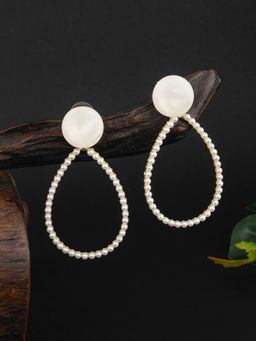 E2O - Contemporary Golden Peral Embellished Drop Earrings for Women