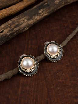 E2O - Contemporary Black Floral Embellished Stud Earrings for Women