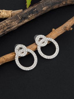 E2O - Silver-Plated Cz Studded Contemporary Drop Earrings