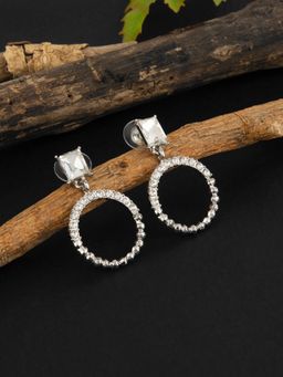E2O - Silver-Plated Cz Studded Contemporary Drop Earrings