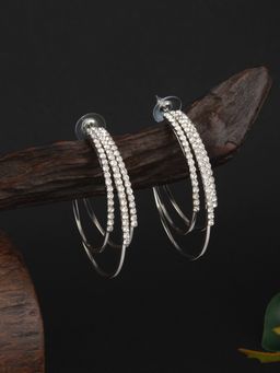 E2O - Silver -Plated Contemporary Peral Embellished Hoop Earrings