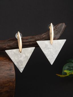 E2O - White Triangle Shape Contemporary Drop Earrings