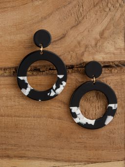 E2O - Black & White Colour Circular Shape Contemporary Drop Earrings