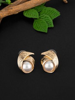E2O - Contemporary Golden Peral Embellished Stud Earrings for Women