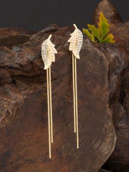 E2O - Leaf Shape Gold Plated Layered Dangler Earrings