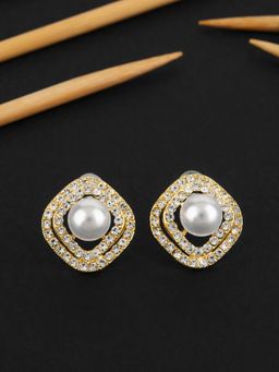 E2O - Contemporary Golden Peral Embellished Stud Earrings for Women