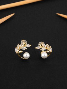 E2O - Contemporary Golden Quirky Peral Embellished Stud Earrings for Women