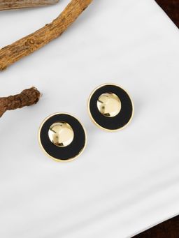 E2O - Golden Plated Stone Embellished Contemporary Stud Earrings