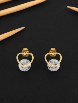 E2O - Contemporary Golden Stone Embellished Heart Shaped Stud Earrings for Women