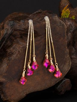 E2O - Contemporary Gold Plated Layered Stone Embellished Dangler Earrings