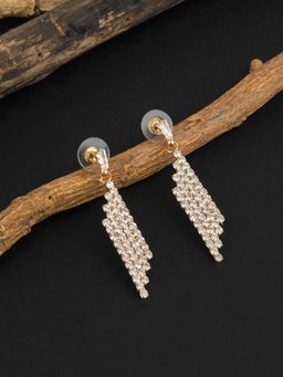 E2O - Gold-Plated Cz Studded Contemporary Drop Earrings