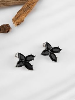 E2O - Silver Plated Stone Embellished Contemporary Stud Earrings
